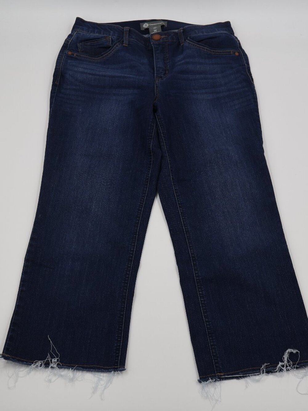 Democracy Ab Solution Straight Leg Jeans Womens 10 Blue Dark Wash Raw Frayed Hem